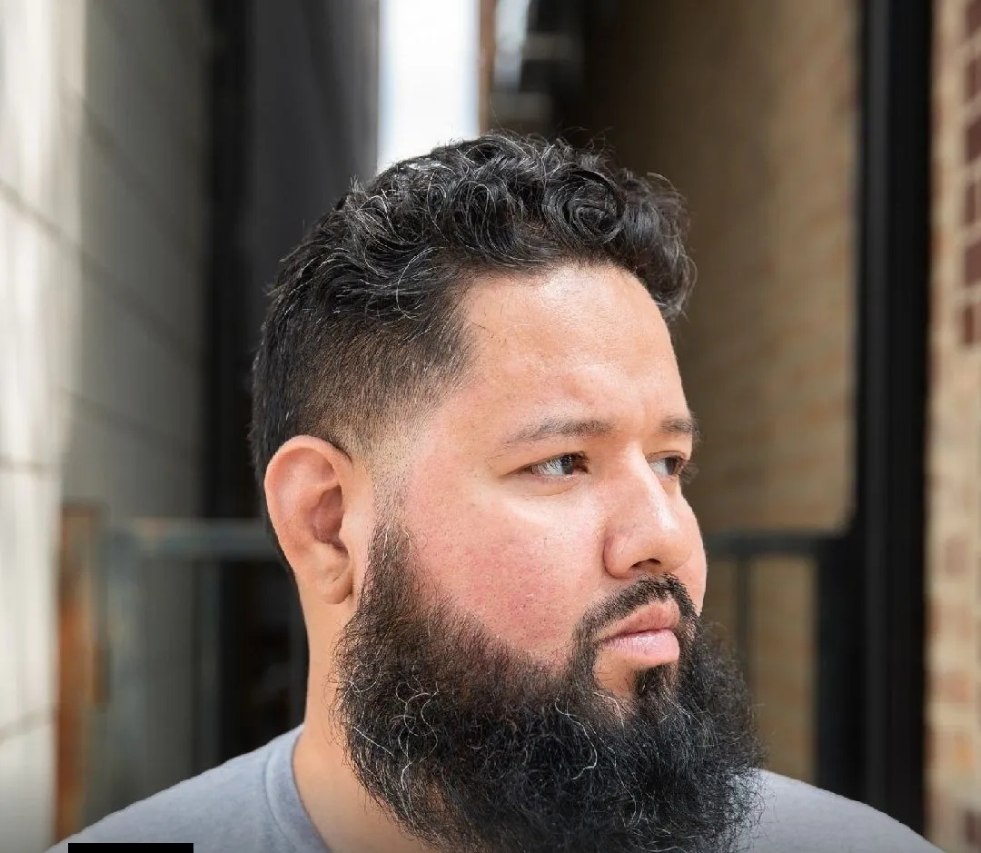 Full beard shape-up with fade